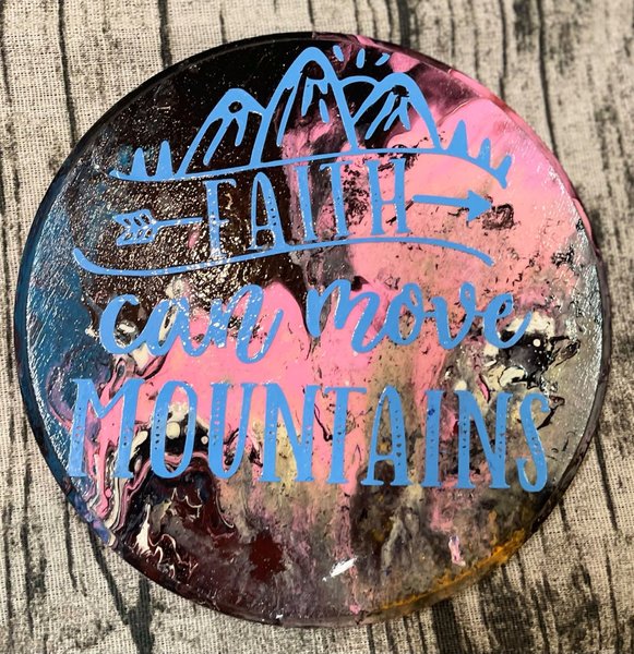 Faith Can Move Mountains | Hand-Painted Flow Art Wooden Circle | Inspirational Christian Wall Decor | Faith Gift | Modern Scripture Art