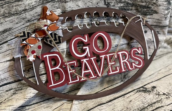 Go Beavers Football Door Hanger – School Spirit Front Door Sign – Game Day Team Décor – Beavers Fan Gift
