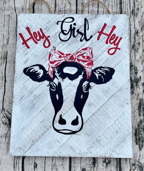 Hey Girl Hey Red Bandana Cow Wooden Decor Door Sign