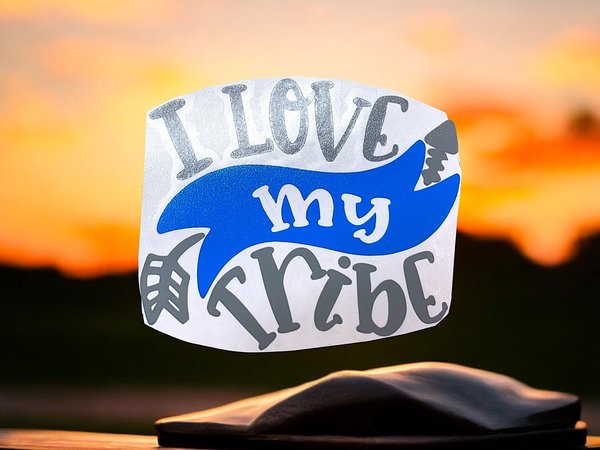 Love My Tribe Gray and Blue Vinyl Custom Decal Laptop Cup Auto Window