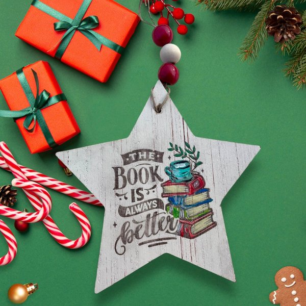 The Book is Always Better Star Shaped MDF Christmas Tree Ornament