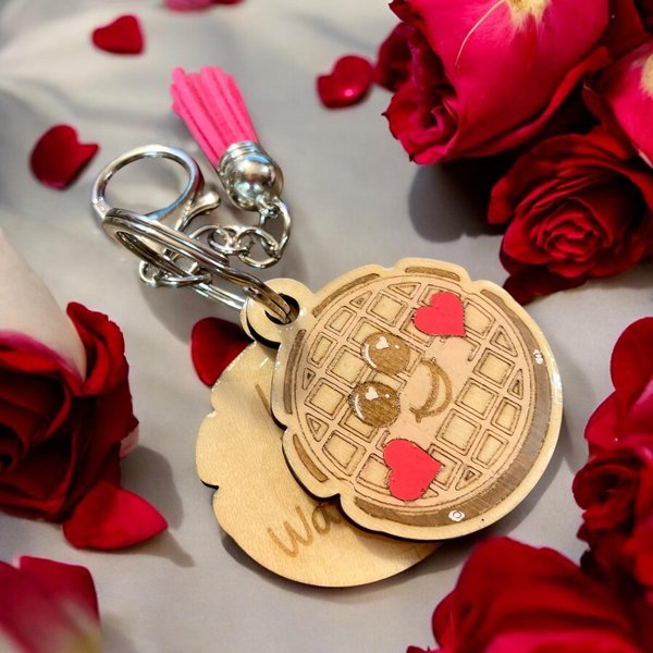 Wood Funny Food Valentine Keychains Waffle Donut Jam Latte