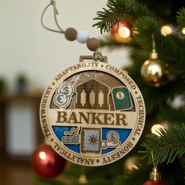 Hand-Painted Banker Christmas Ornament – Wooden Finance Holiday Decor