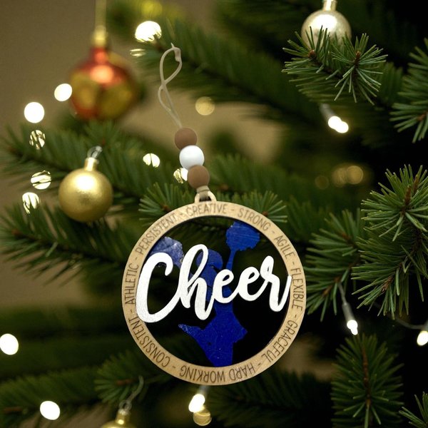 Cheerleader Christmas Ornament – Hand-Painted Wooden Cheer Ornament | Cheer Team Gift | Cheer Coach or Athlete Holiday Decor