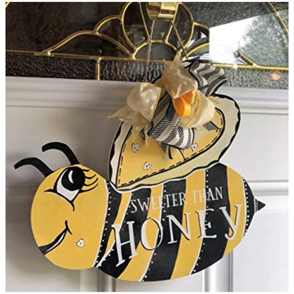 Hand-Painted Bumble Bee Wood Sign - "Sweeter Than Honey" Door Hanger
