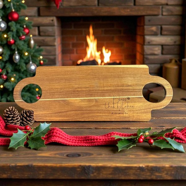 Engraved Wooden Charcuterie Board | “Bless This Kitchen” Serving Board | Cheese & Snack Tray | Farmhouse Kitchen Gift