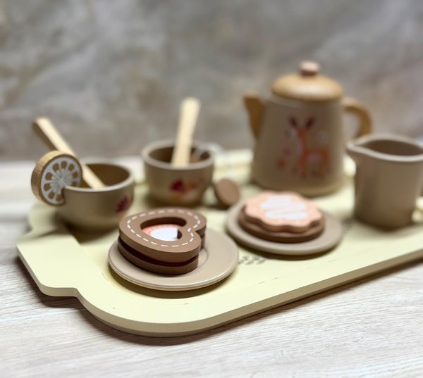 Personalized Wooden Tea Party Set for Kids | Custom Name Tea Tray | Montessori Pretend Play Toy | Wooden Tea Set Gift for Toddlers
