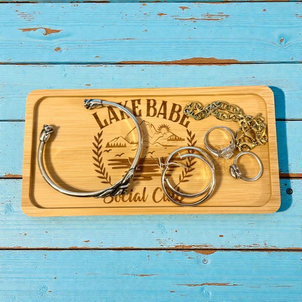 Personalized Bamboo Charcuterie Board Engraved with Lake Scene | Custom Social Club Serving Tray | Rustic Cheese Board | Housewarming Gift